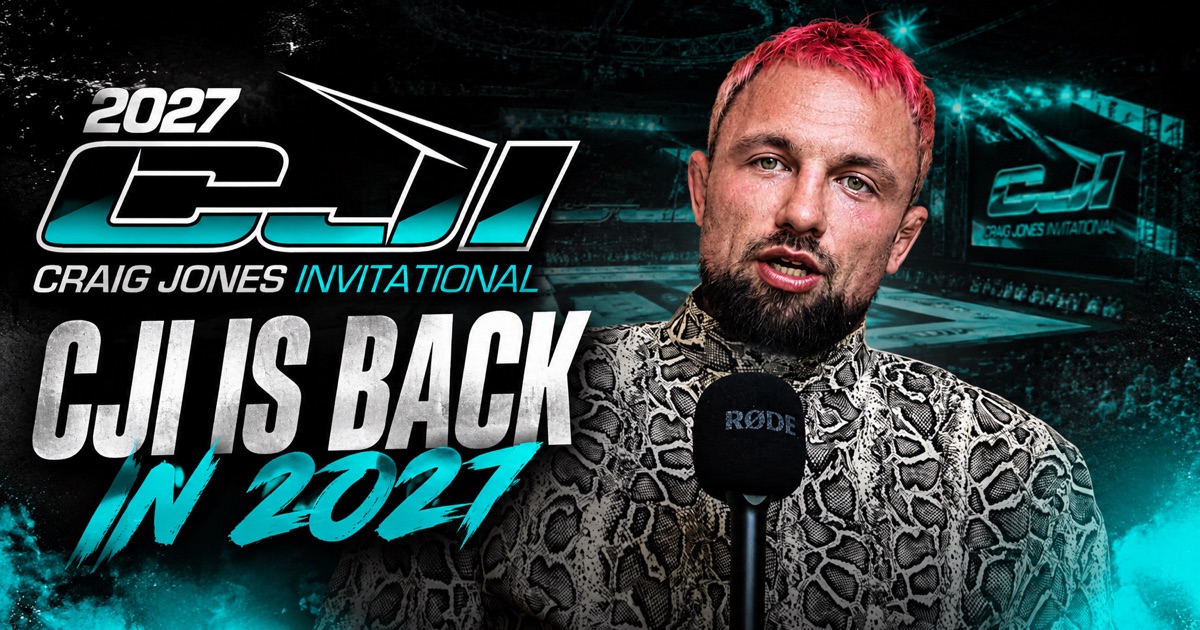 AI-generated thumbnail of Craig Jones with pink hair speaking into a microphone, next to bold '2027 CJI Craig Jones Invitational: CJI is back in 2027' title text